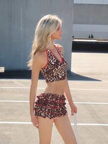 Sydney Algeri Bộ 2 món áo hai dây họa tiết da báo gợi cảm và quần short dành cho nữ, mùa hè - Nhiều màu - Xem 5