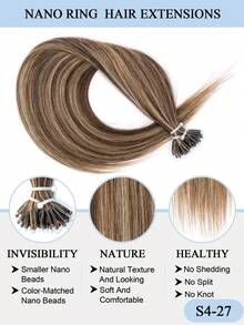 50G/Pack Nano Ring Hair Extensions Real Human Hair Pre-Bonded Micro Beads Natural Straight Texture Mix Color Options Invisible Seamless Application For Salon Looks Easy DIY Micro Links Hairpiece - Multicolor - View 6
