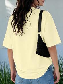 SHEIN 女士圆领休闲印花比基尼T恤，日常百搭 - 白色 - 查看 2