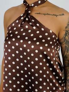 SAYEHFBABY 女式夏季时尚露背系带波尔卡圆点印花衬衫 - 咖啡棕 - 查看 3