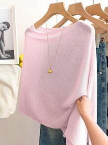 GlowEve Women's Casual Loose Vacation Style White Shawl Poncho Sweater, Suitable For Spring/Summer - Baby Pink - View 5