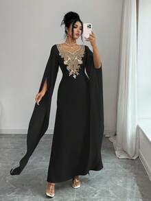 Elenzga Đầm nữ thanh lịch cỡ tiêu chuẩn với cổ áo hoa và thiết kế thắt nơ hở lưng. - màu đen - Xem 6