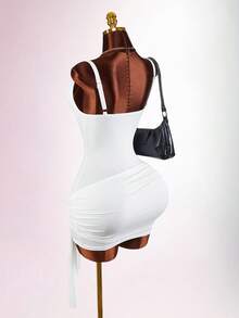 Amplova New Basic Sexy Metal Low-Cut Waist Mini Dress For Women Golf White Summer - White - View 7