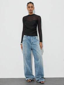 MAIJA Atasan Crop Tanpa Punggung Model Halter Neck dengan Detail Lipatan di Bagian Depan untuk Musim Panas - Hitam - View 6