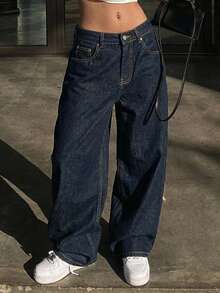 DAZY Women's Loose Retro Casual Versatile Street Style Denim Jeans - Blue - View 8