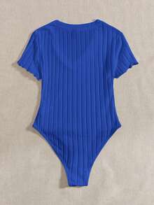 SHEIN EZwear Plus Size Women Ribbed Bodysuit In Navy Blue - Royal Blue - View 2