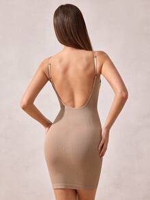 1 件女士无缝塑身露背连衣裙，用于收腹提臀 - 杏色 - 查看 2
