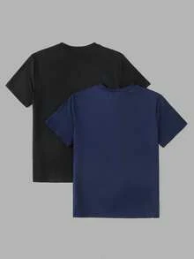 SHEIN Vacaura Bộ 2 áo thun ngắn tay thêu hình chim dành cho thiếu niên nam - Nhiều màu - Xem 3