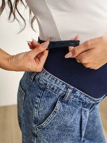 SHEIN Quần jean bầu dáng ôm, dài đến 7/8, kiểu dáng thời trang thường ngày, có xếp ly và túi, thích hợp cho mùa xuân/hè. - Màu xanh lam - Xem 3