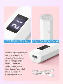 Teckwe مصباح أظافر محمول بشاشة LED، قابل للشحن عبر USB، مجفف أظافر محمول بدون سلك لتجفيف الجل/الطلاء، مناسب للاستخدام المنزلي DIY - متعدد الألوان - مشاهدة 5