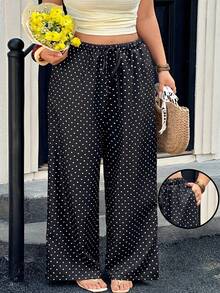 GalTyme Quần nữ cỡ lớn màu đen chấm bi thắt eo - màu đen - Xem 2