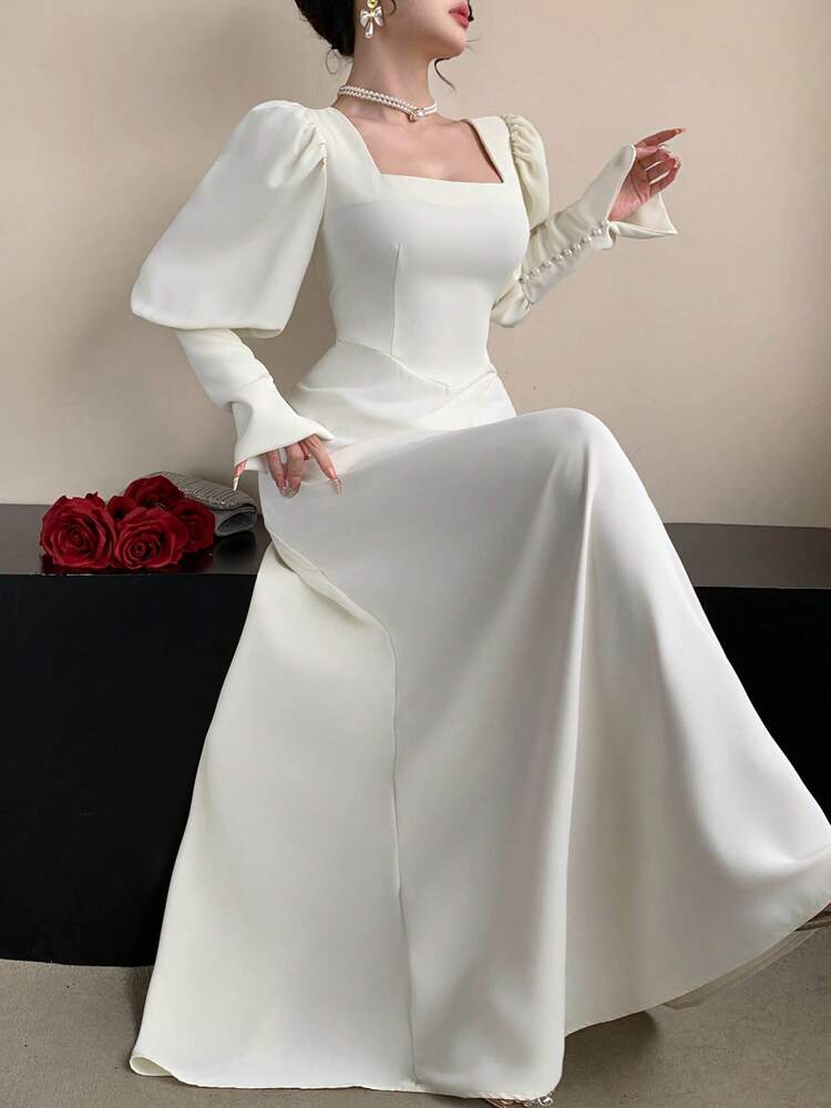 Spring/Summer Elegant Waist-Cinched Petal Sleeve Princess Long Dress, Suitable For Valentine's Day, Wedding, Banquet, Party