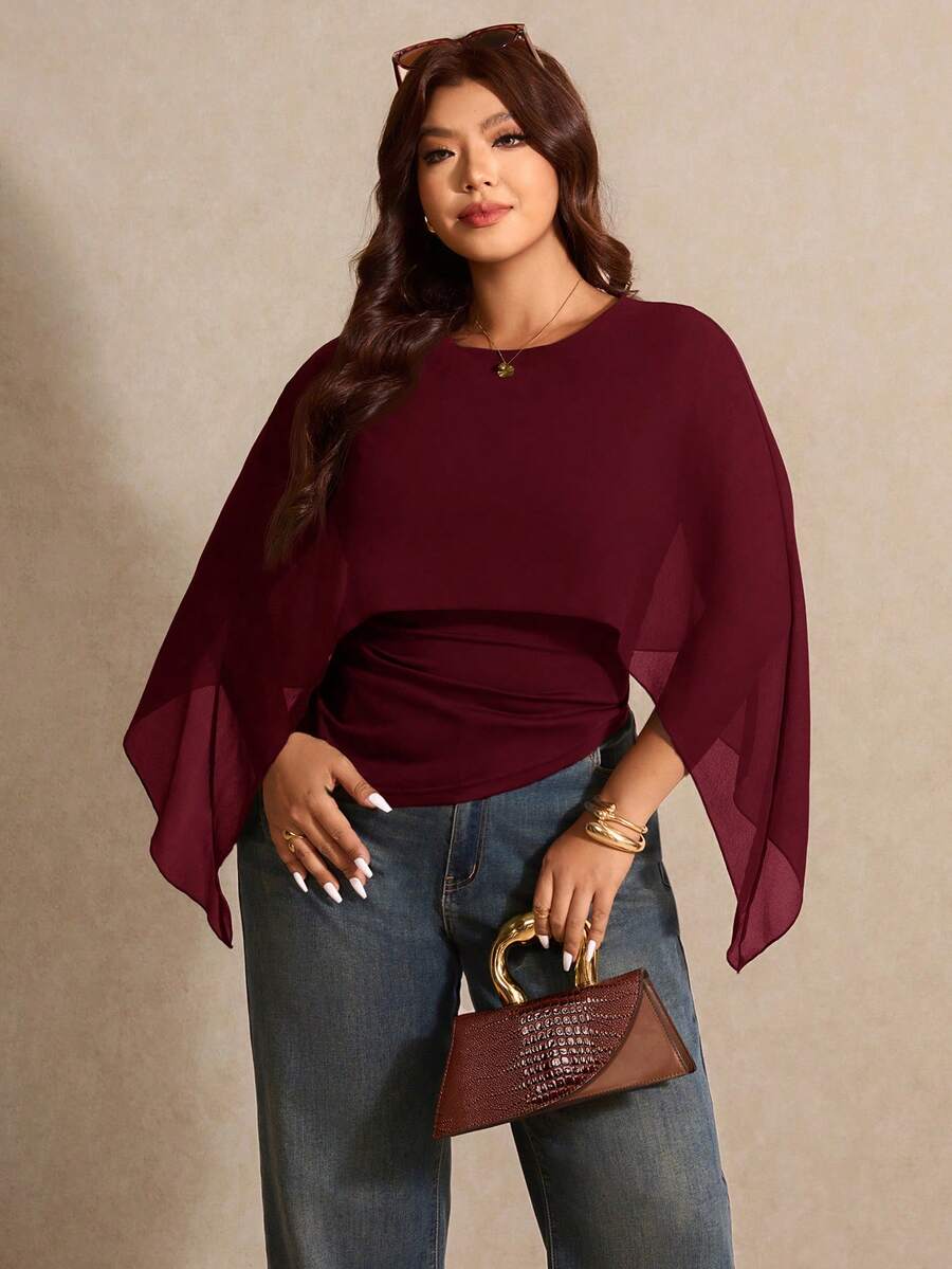 Elaquor Áo kiểu nữ màu nâu cổ shawl, áo sơ mi thanh lịch cho nữ, trang phục thường ngày cho nữ, trang phục đón năm mới cho nữ, thích hợp mặc hàng ngày, đi chơi, đi làm mùa thu/đông, áo tay cánh dơi, áo màu nâu cà phê, áo màu nâu đậm - Màu Đỏ Sâu - Xem 1