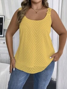 Vionelle Camisola feminina plus size de cor sólida com detalhes em renda - Amarelo Mustarda - Ver 4