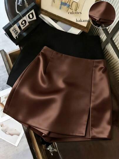 Franclia 时尚休闲通勤百搭柔软面料高腰开衩短裙，适合春、夏、秋、冬四季穿着。