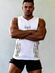 GymBeat Men's Casual Sports Printed Sleeveless T-Shirt - White - View 5