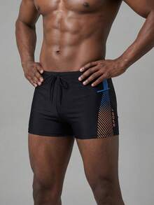 ZELFYO Men's Beach Vacation Printed Drawstring Swim Trunks - Black - View 4