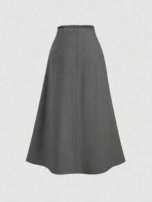 Calvaya Rok A-Line Elegan Ukuran Plus, Modis, Mewah, untuk Komuter, dengan Hiasan Gesper Logam dan Lipatan. - Dark Grey - View 2