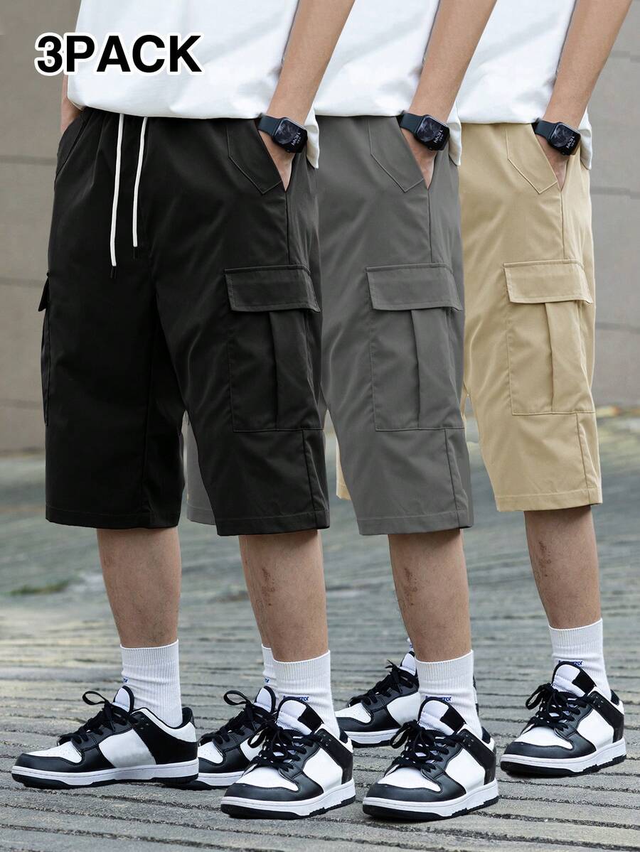 Manfinity Hypemode Men's Solid Color Drawstring Waist Loose Cargo Shorts - Multicolor - View 1