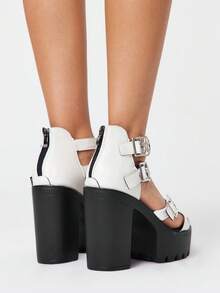 ROMWE Women's Goth Platform Sandals, Punk Rock Style Buckle Strap Open Toe Chunky High Heels Summer Shoes Y2K - White - View 5