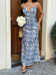 Sunnyshic Women's Casual Vacation Fashion Everyday Versatile Bohemian Paisley Print Backless Spaghetti Strap Dress, Spring/Summer - Multicolor - View 3