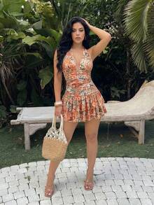 SHEIN SXY Váy ngắn hở lưng gợi cảm họa tiết hoa - Nhiều màu - Xem 4