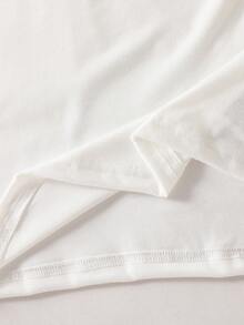 Mirajuku 1件装休闲美式白色纯棉宽松短袖T恤，适合青少年，圆领，字母贴布装饰，轻薄面料，适合春夏日常穿着，简约街头风基础款T恤 - 白色 - 查看 6