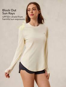 OutZeal 防晒 UPF50+ 凉爽防晒弧形下摆长袖T恤 女款带口袋 - 黃色 - 查看 3