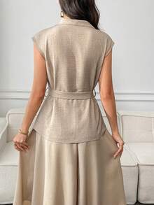 Miaspire Áo blazer nữ thiết kế tối giản cổ bẻ dáng suông, nhẹ nhàng, thích hợp mặc thường ngày. - Màu Khaki - Xem 2