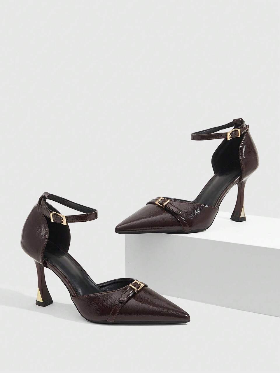 CUCCOO SZL Women's High Heels Pointed Toe Back Help Buckle Adjustable 9CM Women's Elegant Stiletto Shoes PU Material Brown High Heels Fashion Versatile Suitable For Daily/Party/Thanksgiving/Dating/Commuting/Formal Women's Shoes
