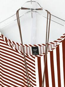 SHEIN Plus Size Color Block Striped Round Neck Sleeveless Dress - Coffee Brown - View 4