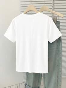 GlowEve CURVE Plus Size Women's Solid Color Round Neck Short Sleeve Casual Loose T-Shirt - White - View 2