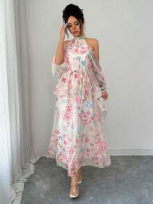 Selianne Đầm maxi nữ thanh lịch, thời trang, thoải mái, quyến rũ, cổ điển, tối giản, cao cấp, lãng mạn, hở vai, hở lưng, dáng chữ A, thắt eo, thích hợp cho công sở, đi nghỉ mát. - Nhiều màu - Xem 6