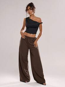 Avantive Women's Solid Color Casual Pants - Brown - View 7