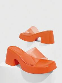 HighSole Woman Shoes Minimalist Thick Sole Single Band Fashion Summer Orange Wedge Slide Sandals For Summer Vacation Shoes Summer Party Baddie Chic Gorgeous Style Spring Shoes Spring Break Easter - Orange - View 8