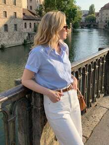 DAZY Casual Commuting Minimalist Blue Elegant Slimming Shirt For Women Summer - Blue - View 2