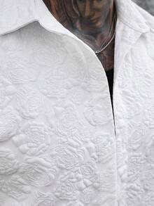 SLATEMANN Men's Floral Jacquard Single-Breasted Casual Short Sleeve Shirt - White - View 5