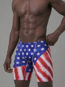 Manfinity KASUA 男式美国国旗印花松紧腰休闲泳裤 - 白色 - 查看 4