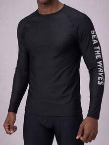 Manfinity KASUA Men's Ombre Letter Print Raglan Long Sleeve Rash Guard Men's Rash Guard Cruise Clothes For Men Men Swim Shirt Long Sleeve Swim Shirt Men's Long Sleeve T-Shirt - Multicolor - View 6
