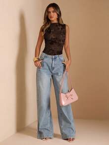 SHEIN BAE Women's Stand Collar Sleeveless Bodysuit With Ruched Details - Multicolor - View 4