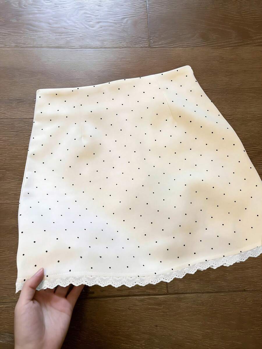 GlowEve 女士波点休闲百搭约会外出迷你裙 - 杏色 - 查看 1