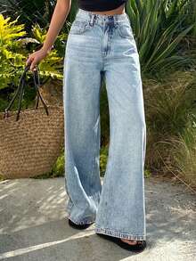 DAZY Quần jeans nữ ống đứng cạp thường kiểu dáng thường ngày Y2k - Rửa nhẹ - Xem 6