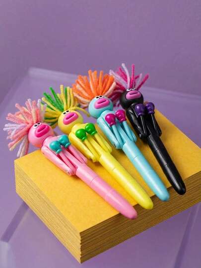 Joivida 4Pcs/8Pcs/12Pcs Frizzy Guy Mechanical Boxing Stress Relief Pen, Cartoon Funny Big Mouth Ballpoint Pen, Creative Gift For Students Entertainment