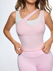 Eassivo 女士二合一休闲健身运动背心，瑜伽服 - 粉色 - 查看 4