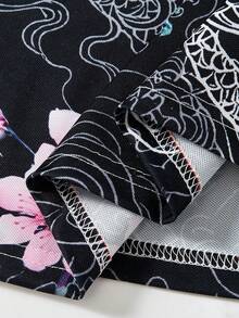 ROMWE MEN Street Life 青少年男童花卉字母印花短袖T恤，适合日常穿着，春夏款 - 彩色 - 查看 7