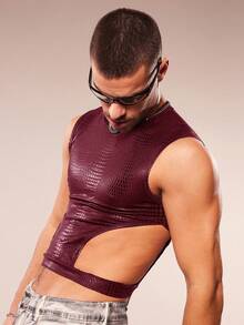 FeverCity Men's Casual Hollow Out Round Neck Versatile Daily Wear Top - Burgundy - View 6
