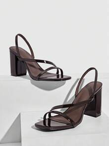 CUCCOO SZL Giày sandal quai ngang đính đá mũi vuông cho nữ, thích hợp làm quà Giáng sinh - Cà phê nâu - Xem 2