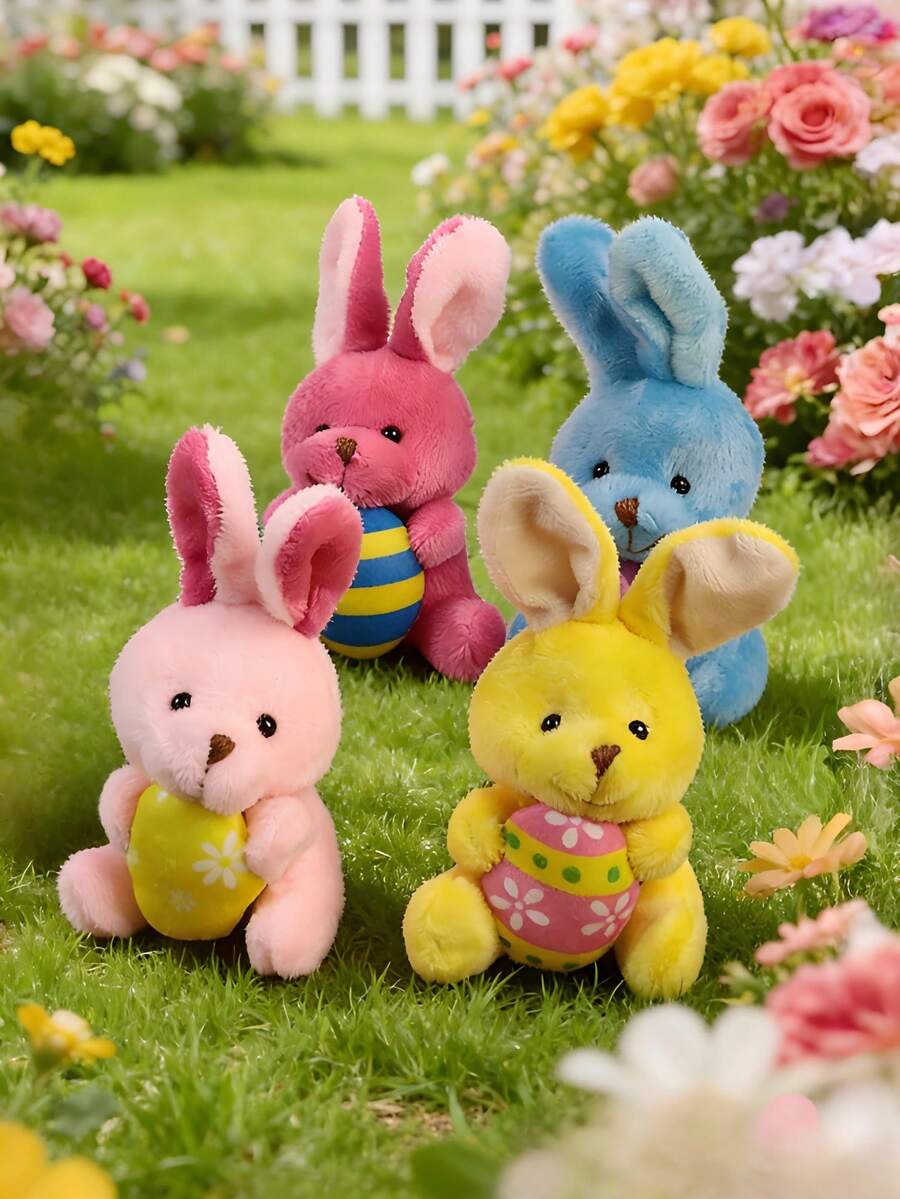 MINKOJA 12 Pack 4.7 Inch Easter Plush Bunnies Keychain Eggs Stuffed Bunny Set Plush Rabbit With Eggs Filler Or Basket Filler Rabbit Keychain Set Easter Party Favors Gifts, Multi-Color - Multicolor - View 1