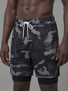 ZELFYO Men's Camouflage Print Drawstring Waist Beach Shorts - Multicolor - View 4