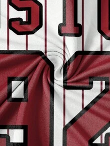 Aesthetic Post 男士复古美式棒球风格酒红色撞色条纹92 N联盟街头时尚休闲圆领T恤 - 彩色 - 查看 5